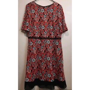 Tahari ASL Womens 16 Textured Floral Fit & Flare Dress Embroidered Short Sleeve